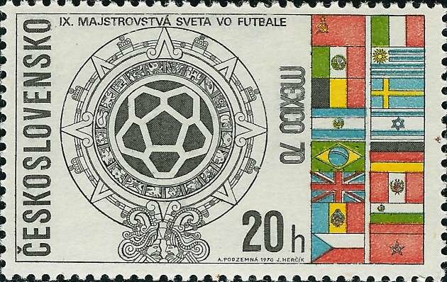 (1970-043) Марка Чехословакия &quot;Эмблема&quot;    ЧМ по футболу 1970 Мексика II Θ