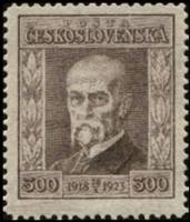 (1923-009) Марка Чехословакия "Т. Массарик (Коричнево-фиолетовая)"    5-летие Республики III Θ