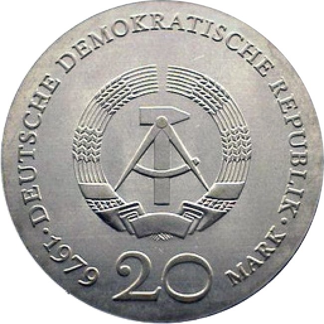 (1979) Монета Германия (ГДР) 1979 год 20 марок &quot;Готхольд Эфраим Лессинг&quot;  Серебро Ag 500  UNC