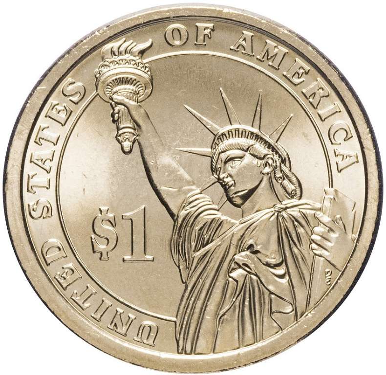 (34p) Монета США 2015 год 1 доллар &quot;Дуайт Эйзенхауэр&quot;  Вариант №2 Латунь  COLOR. Цветная