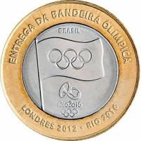 2012 Монета Бразилия 1 реал XXXI Летняя олимпиада Рио 2016 Флаг  Биметалл  UNC