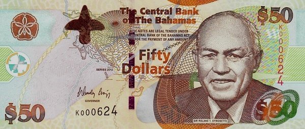  Банкнота Багамские острова 2012 год 50     UNC