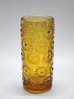 Ваза цилиндр цветное карамельно желтое стекло СССР объемный рисунок - цветы Высота 19 см