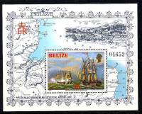 (№1982-48) Блок марок Белиз 1982 год "Морской бой", Гашеный