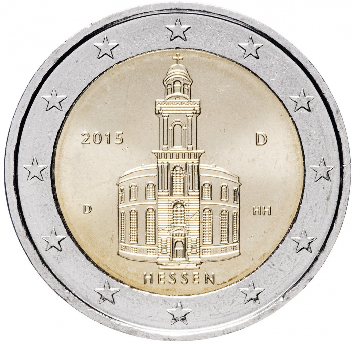 (015) Монета Германия (ФРГ) 2015 год 2 евро &quot;Гессен&quot; Двор D Биметалл  UNC