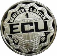 (№1990) Монета Нидерланды 1990 год 1 Ecu (800-летие Хартии Зютфен)