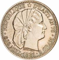 (№1881km45) Монета Гаити 1881 год 20 Centimes
