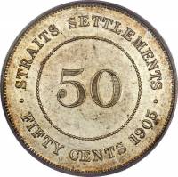 () Монета Стрейтс Сетлментс («Поселения у пролива»)  1902 год 500  ""   Биметалл (Серебро - Ниобиум)