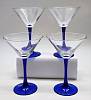 Бокалы для мартини высокие на синей ножке 4 штуки