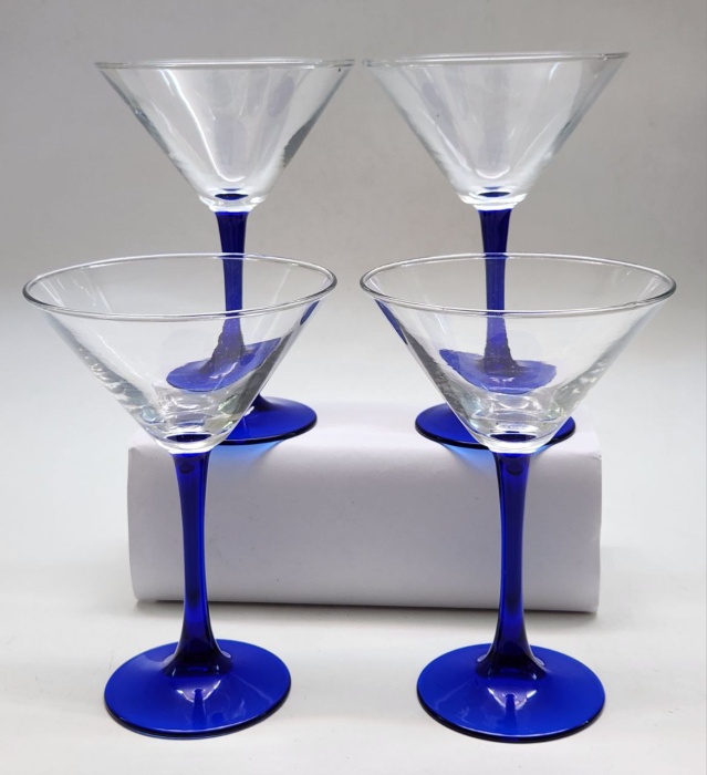 Бокалы для мартини высокие на синей ножке 4 штуки