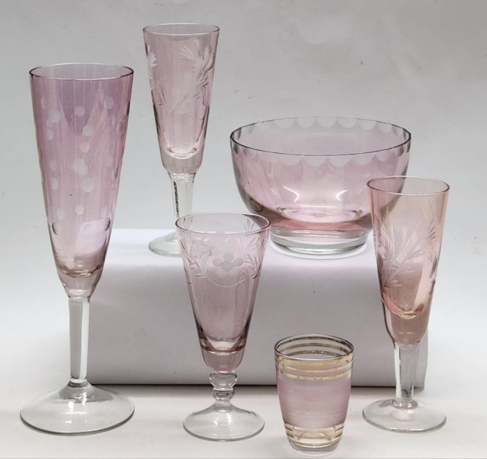 Бокалы 4 шт стопка и конфетница Цветной хрусталь СССР