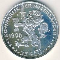 (№1998) Монета Нидерланды 1998 год 25 Ecu (100 лет Виллема Дрееса.)