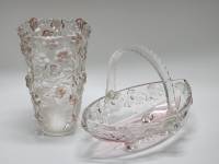 Конфетница Цветы с ручкой и Ваза цветное стекло Германия