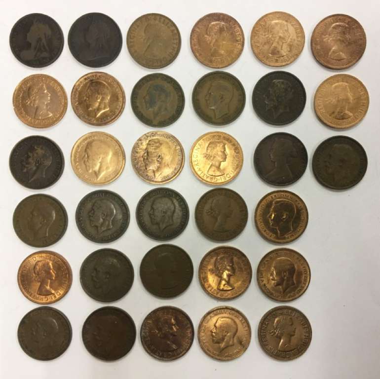Набор монет 1/2 пенни, Великобритания, 1862-1967 гг., 33 шт.
