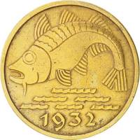 (1932) Монета Вольный город Данциг 1932 год 10 пфеннингов "Рыба"  Бронза  VF