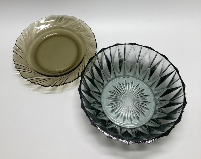 Салатник + блюдо, цветное стекло