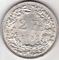 (№1874km21) Монета Швейцария 1874 год 2 Francs (Серебро, 22 звезд)