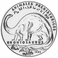 (1993) Монета Западная Сахара 1993 год 100 песет "Бронтозавр"  Медь-Никель  UNC