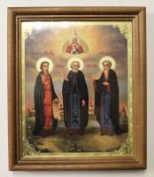 Икона "Преподобные Зосима, Герман, Савватий" в раме, 15х18 см (состояние на фото)