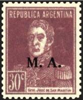 (№1925-295) Марка из набора Аргентина 1925 год "Joseacute Франциско ovpt де Martiacuten Сан 17781850