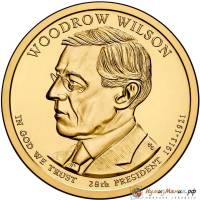 (28p) Монета США 2013 год 1 доллар "Вудро Вильсон" 2013 год Латунь  VF