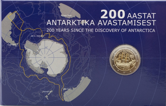 (009) Монета Эстония 2020 год 2 евро &quot;Антарктида. 200 лет открытия&quot;  Биметалл  Буклет