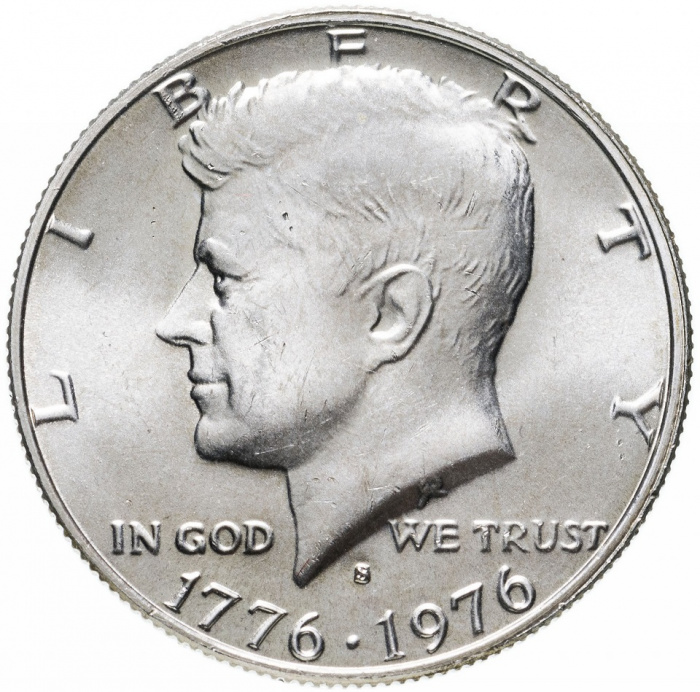 (1976s, Ag) Монета США 1976 год 50 центов   200 лет независимости Серебро Ag 400  UNC