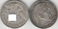 1938A Монета Германия 5 марок Пауль Гинденбург Серебро Ag 900  XF