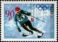(1968-003) Марка Польша "Слалом"   Зимние ОИ 1968, Гренобль III Θ