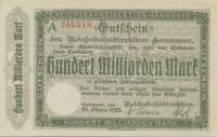 (№1923P-S1258) Банкнота Германия 1923 год "100,000,000,000 Mark"