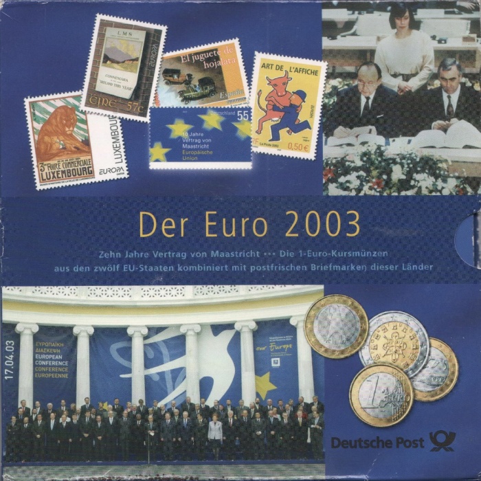 2003, 12 монет по 1 Евро + 13 марок Набор монет Евросоюз 2003 год Единая Европа    Буклет