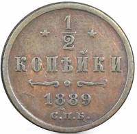 (1889, СПБ) Монета Россия-Финдяндия 1889 год 1/2 копейки  Вензель Александра III Медь  UNC
