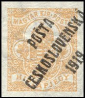 (1919-132) Марка Чехословакия "Эмблема (Красно-оранжевая)"    Марки Австрии и Венгрии, с черной или 