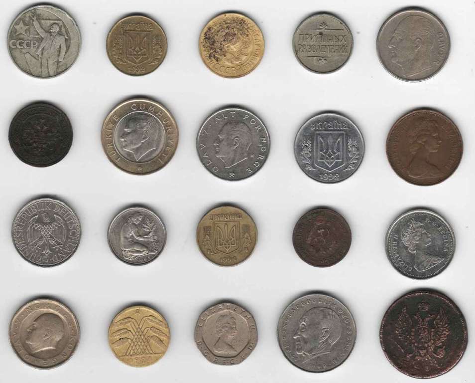 Набор разных монет №1 (20 штук) Состояния, страны, годы и номиналы на фото