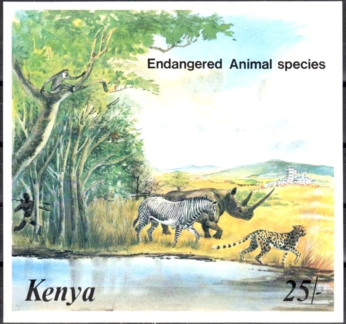 (№1985-26) Блок марок Кения 1985 год &quot;Находящихся под угрозой исчезновения диких животных, так как М