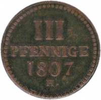 (№1807km1058) Монета Германия (Германская Империя) 1807 год 3 Pfennige