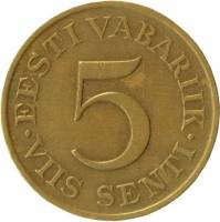 (1931) Монета Эстония 1931 год 5 центов   Бронза  UNC