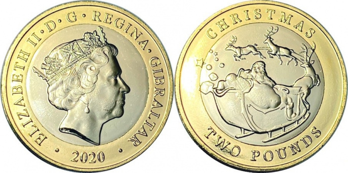 (2020) Монета Гибралтар 2020 год 2 фунта &quot;Рождество&quot;  Биметалл  UNC