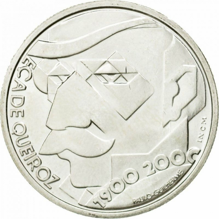 (2000) Монета Португалия 2000 год 500 эскудо &quot;Эса де Кейрош&quot;  Серебро Ag 500  UNC