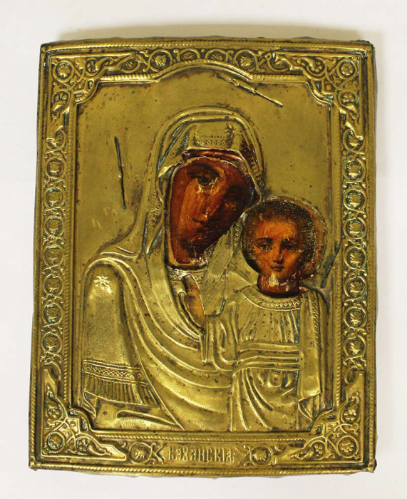 Казанская икона Божией Матери, намоленная, на окладе трещины