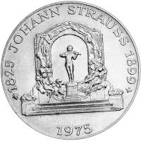 (1975) Монета Австрия 1975 год 100 шиллингов "Иоганн Штраус"  Серебро Ag 640  PROOF