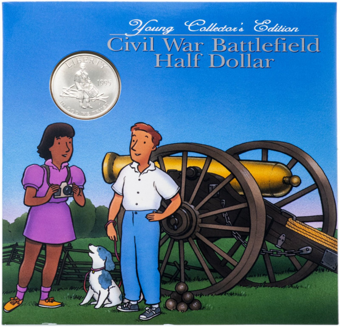 (1995, 1 м. 50 центов) Монета США 1995 год  130 лет окончания Гражданской войны  Буклет