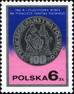 (1977-049) Марка Польша "100 злотых (1966 г.)"    День почтовой марки. Польская чеканка III &Theta;