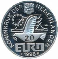 (№1998) Монета Нидерланды 1998 год 20 Ecu amp;"Euroamp;" (Эшер)