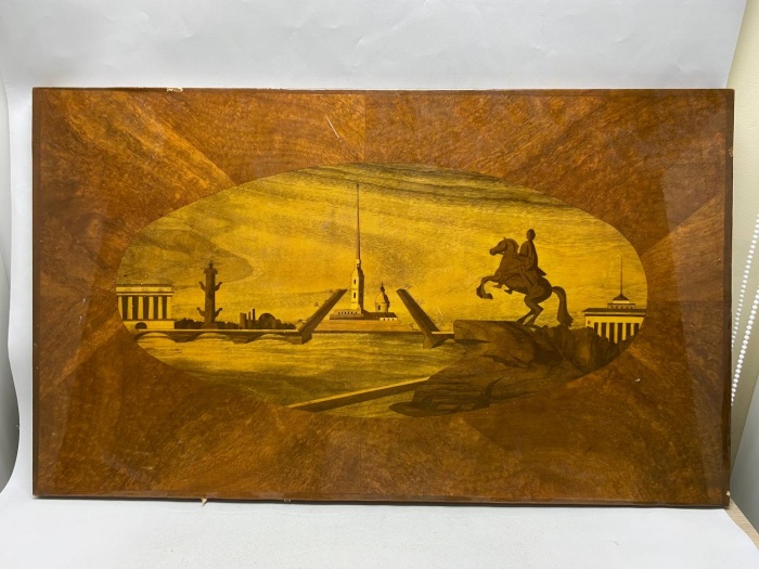 Панно дерево инкрустация Ленинград Медный всадник СССР