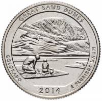 (024p) Монета США 2014 год 25 центов "Великие песчаные дюны"  Медь-Никель  UNC