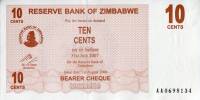 (,) Банкнота Чек на предъявителя Зимбабве 01.08.2006 год 10 центов    UNC