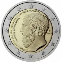 (008) Монета Греция 2013 год 2 евро "Платоновская Академия. 2400 лет"  Биметалл  UNC