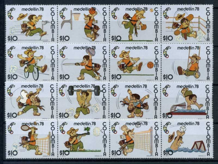 (№1978-1358) Лист марок Колумбия 1978 год &quot;13-й Панамериканской спортивной игры ampquotMedellinampqu