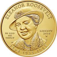 (034w) Монета США 2014 год 10 долларов "Элеонора Рузвельт" 2014 год  AU